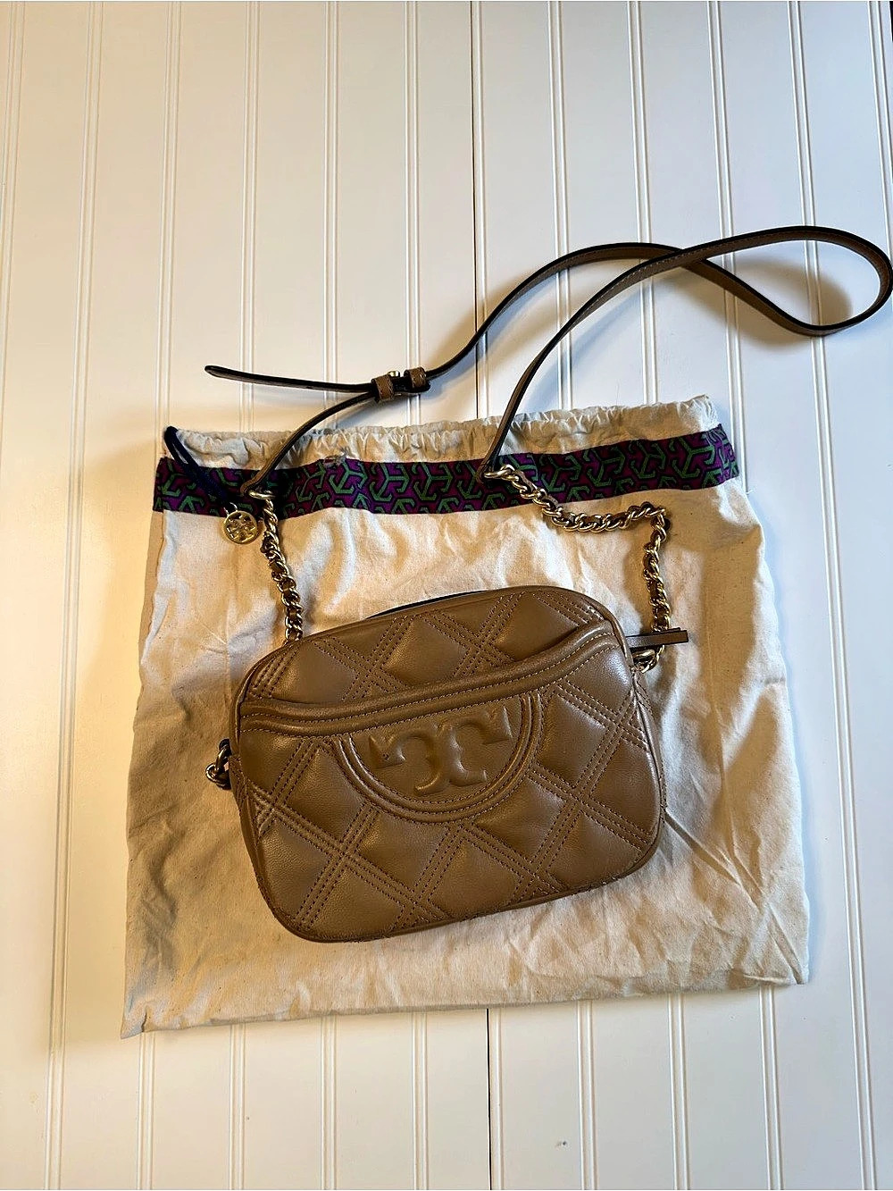 Tory Burch Fleming soft quilted Camera Bag Brown